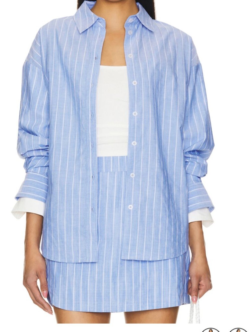 Line and Dot Mer Button Down Top & Mini Skirt SET